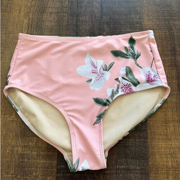 Albion Fit Light Pink Floral  Shock Lulu High Waisted Swim Bottoms - Picture 1 of 6